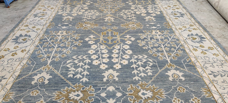 Jeanne Moreau 9x12 Light Blue and Ivory Hand-Knotted Oushak Rug | Banana Manor Rug Company