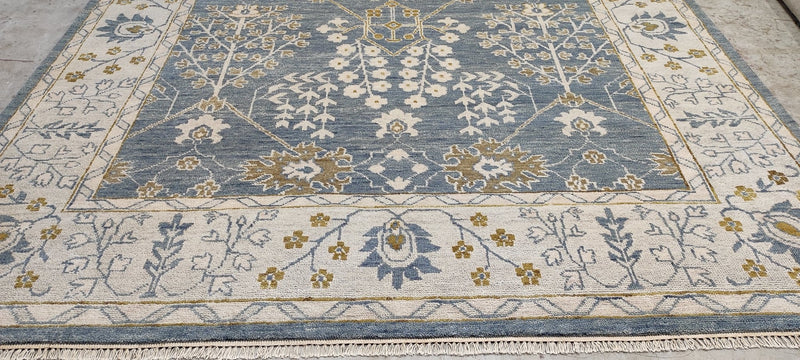 Jeanne Moreau 9x12 Light Blue and Ivory Hand-Knotted Oushak Rug | Banana Manor Rug Company