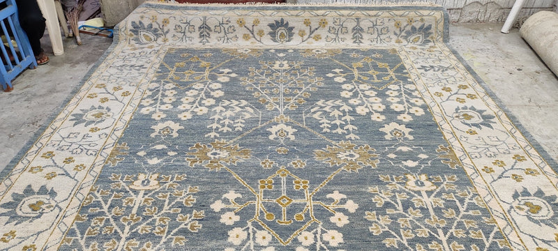 Jeanne Moreau 9x12 Light Blue and Ivory Hand-Knotted Oushak Rug | Banana Manor Rug Company