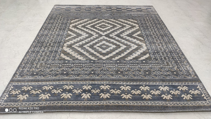 Jenna 8x9.9 Hand-Knotted Blue and Brown Oushak Rug | Banana Manor Rug Company