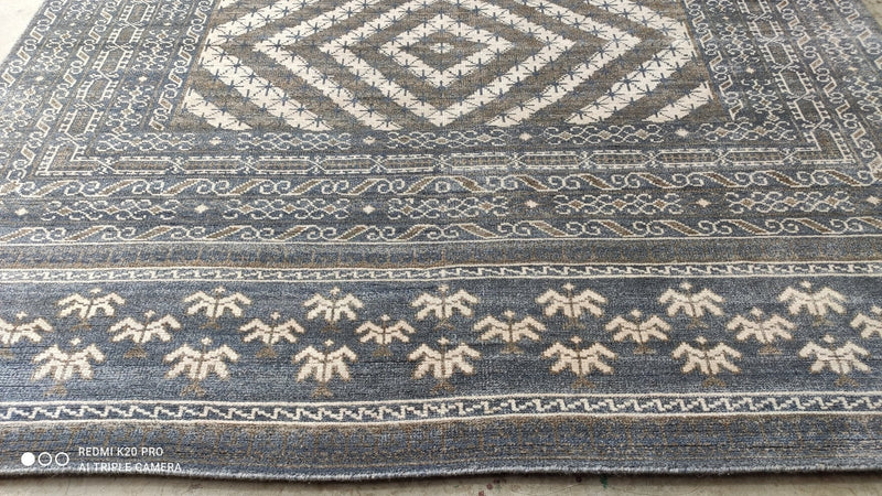 Jenna 8x9.9 Hand-Knotted Blue and Brown Oushak Rug | Banana Manor Rug Company