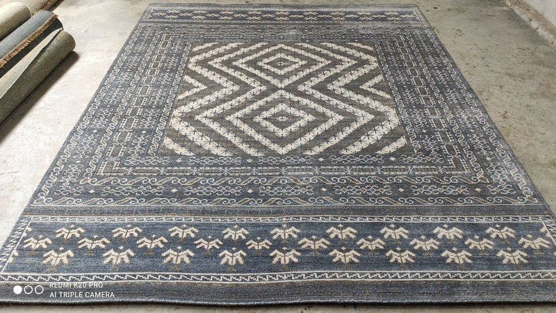 Jenna 8x9.9 Hand-Knotted Blue and Brown Oushak Rug | Banana Manor Rug Company