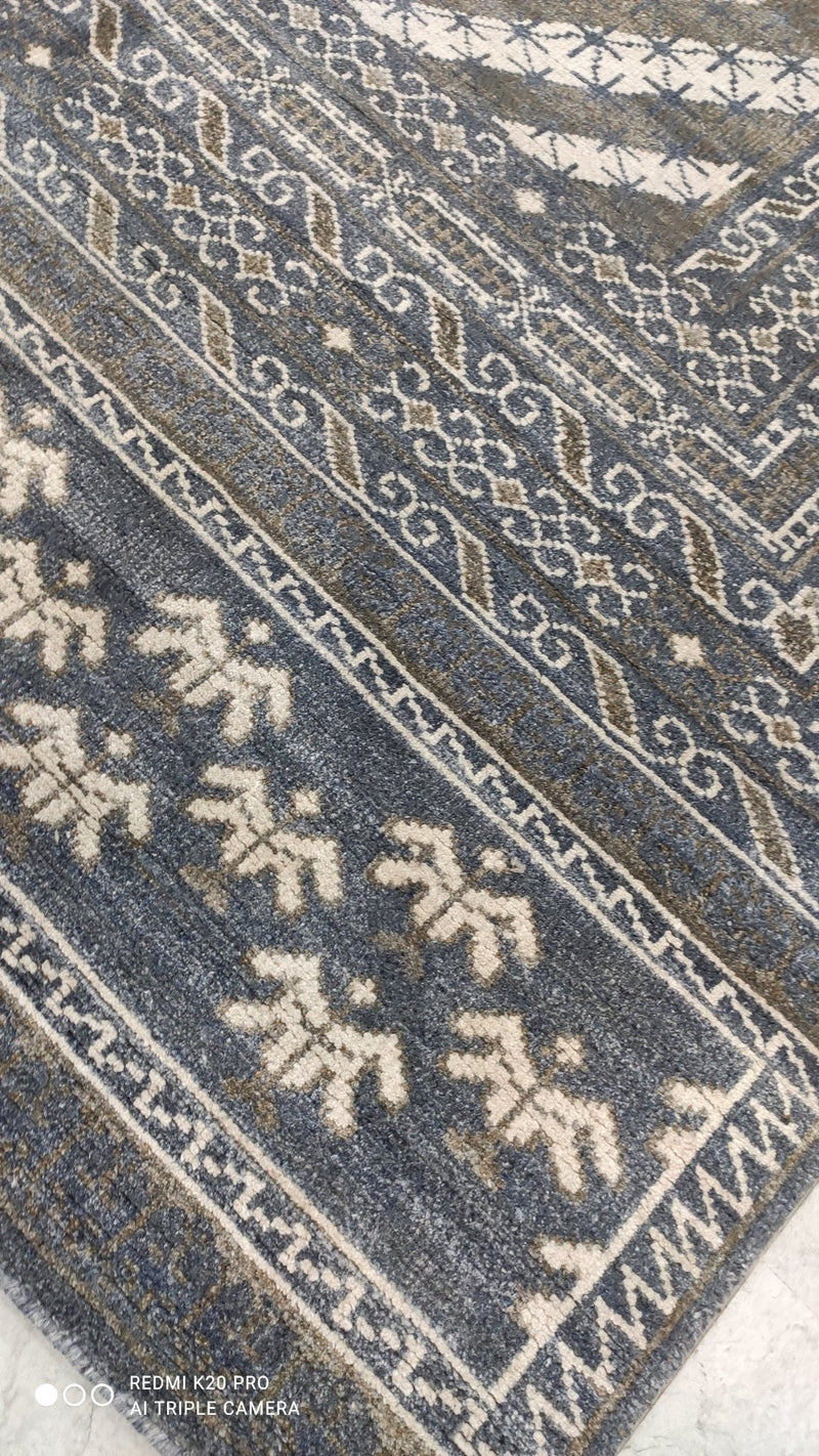 Jenna 8x9.9 Hand-Knotted Blue and Brown Oushak Rug | Banana Manor Rug Company