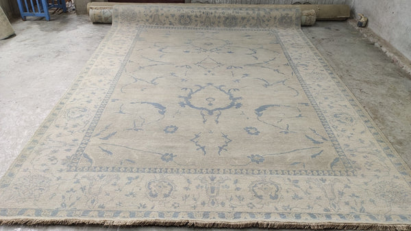 Jenna Thiam 8.3x11.6 Grey and Ivory Hand-Knotted Oushak Rug | Banana Manor Rug Company