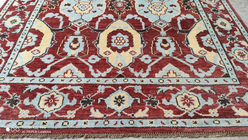 Jennifer B. 7.10x9.10 Rust and Light Blue Hand-Knotted Oushak Rug | Banana Manor Rug Company