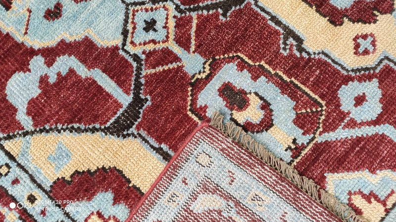 Jennifer B. 7.10x9.10 Rust and Light Blue Hand-Knotted Oushak Rug | Banana Manor Rug Company