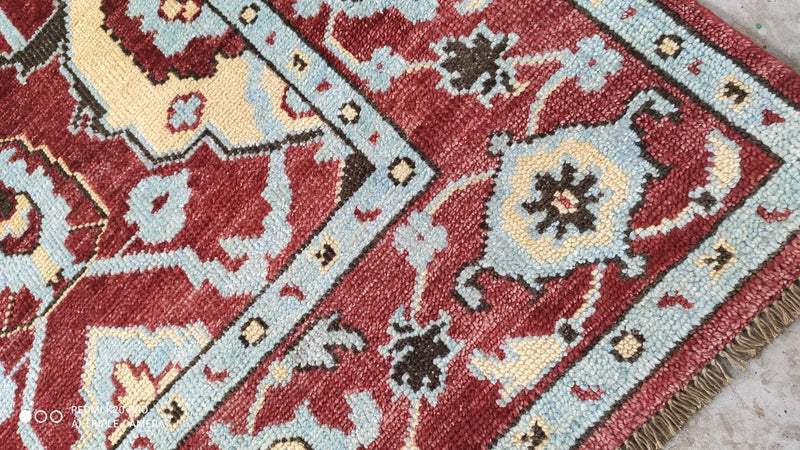 Jennifer B. 7.10x9.10 Rust and Light Blue Hand-Knotted Oushak Rug | Banana Manor Rug Company