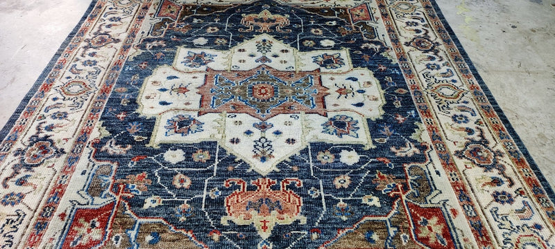 Jennifer Garner Blue and Ivory Hand-Knotted Oriental Rug 8x10 | Banana Manor Rug Company