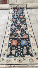 Jennifer Heylen 2.6x8 Dark Grey and Beige Hand-Knotted Oushak Runner | Banana Manor Rug Company