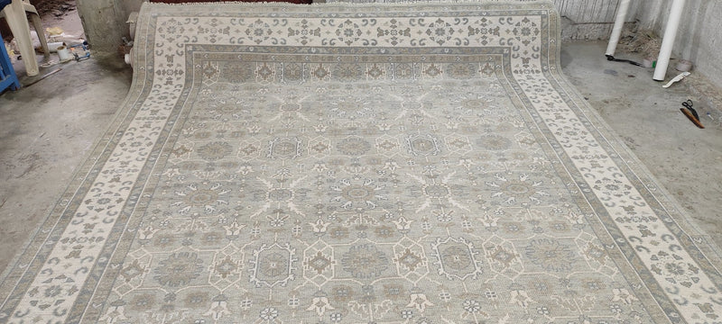 Jerry Hall 9x12 Grey and Ivory Hand-Knotted Oushak Rug | Banana Manor Rug Company