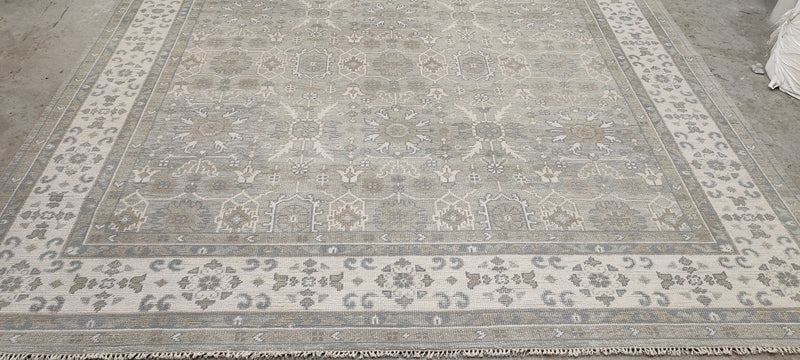 Jerry Hall 9x12 Grey and Ivory Hand-Knotted Oushak Rug | Banana Manor Rug Company