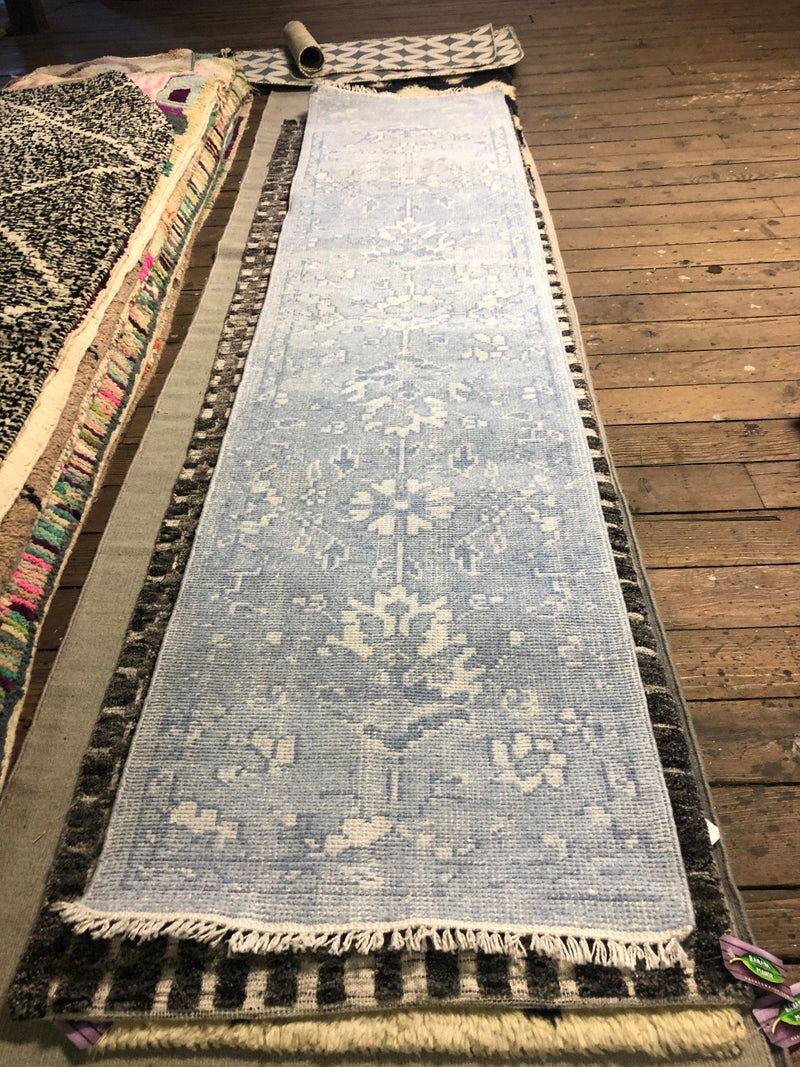 Jesse 2.3x10.3 Hand Knotted Light Blue Runner | Banana Manor Rug Company