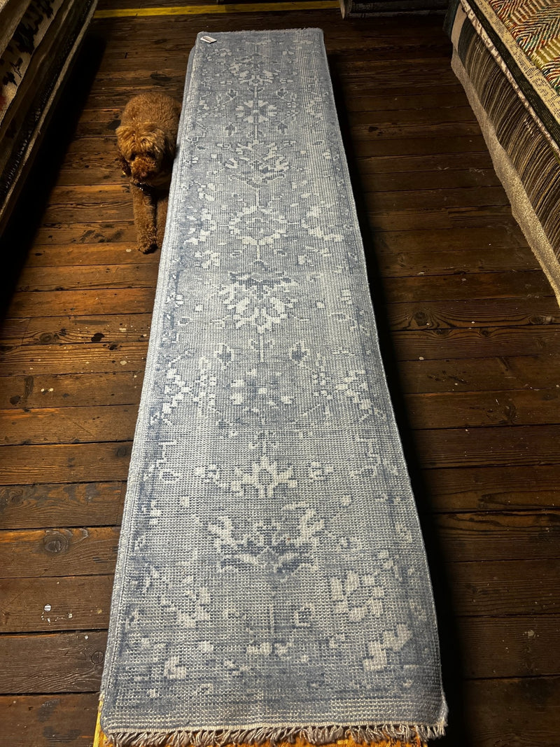 Jesse 2.3x10.3 Hand Knotted Light Blue Runner | Banana Manor Rug Factory Outlet