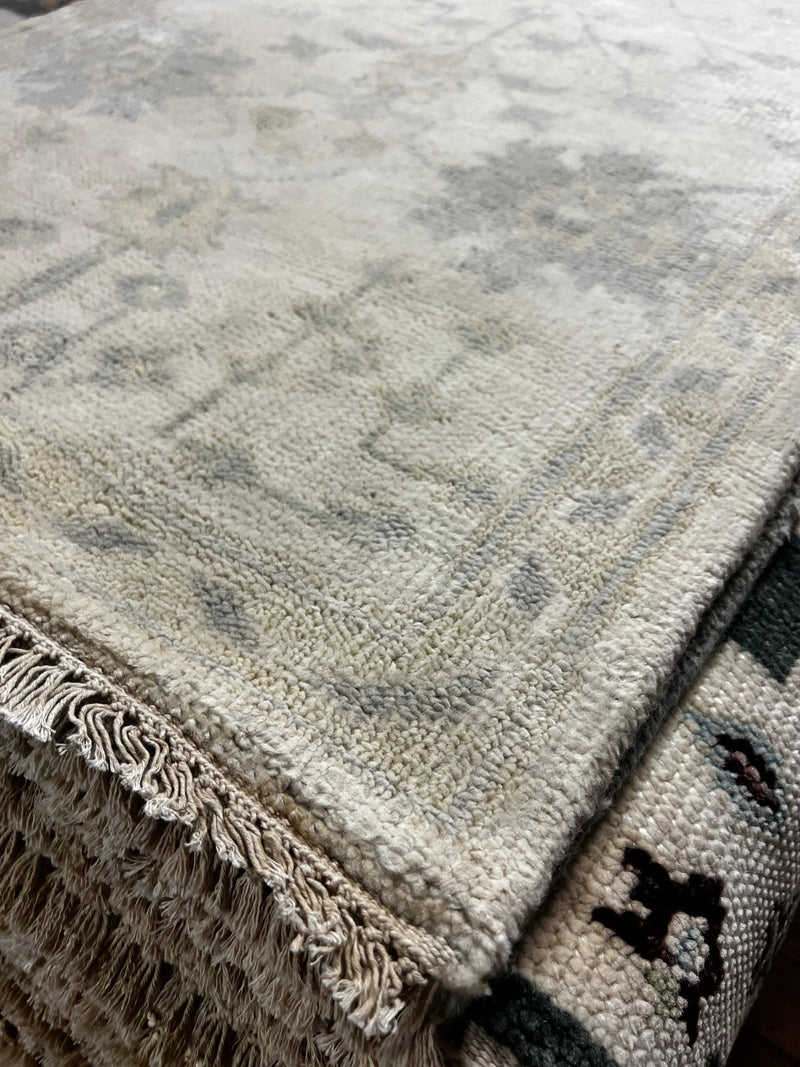 Jessica Marais Hand-Knotted Oushak Runner Ivory and Grey 2.6x12.3 | Banana Manor Rug Company