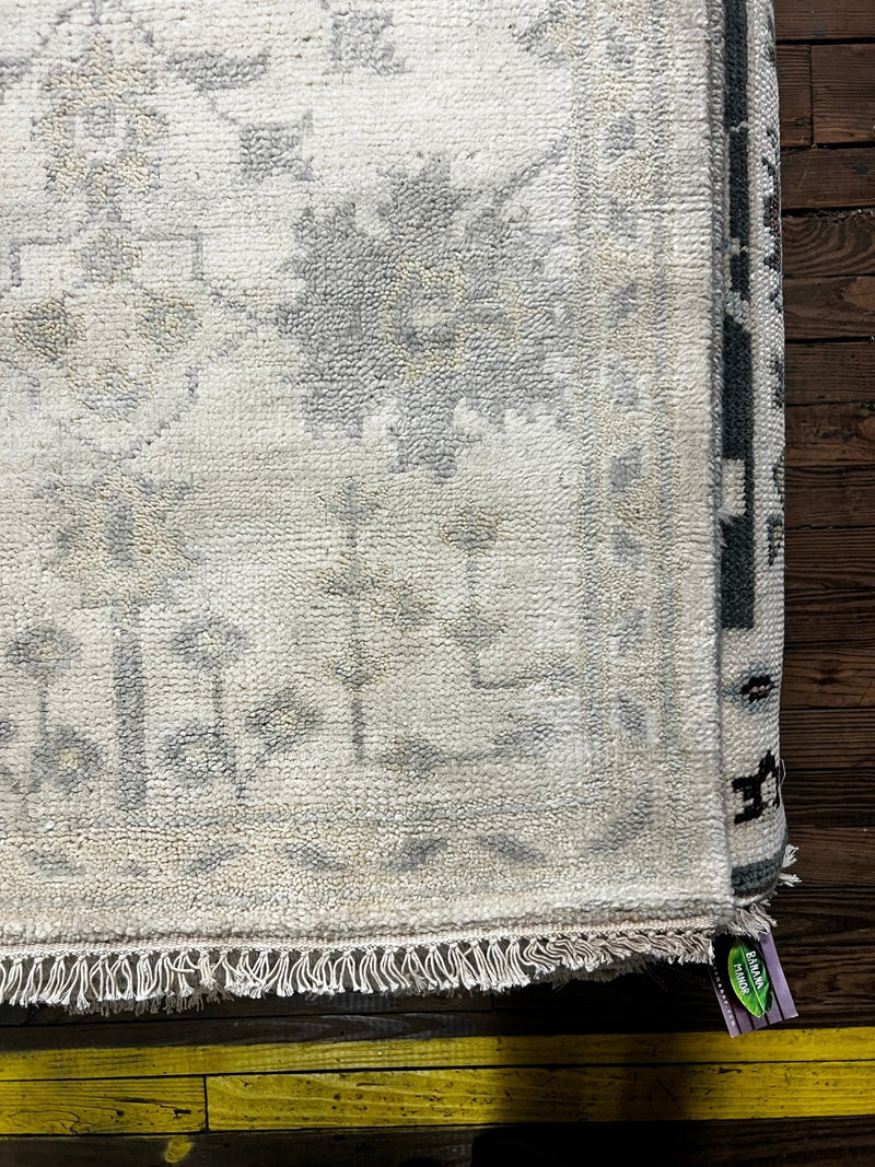 Jessica Marais Hand-Knotted Oushak Runner Ivory and Grey 2.6x12.3 | Banana Manor Rug Company