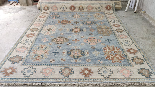 Jessie Prescott 8x10 Light Blue and Ivory Hand-Knotted Oushak Rug | Banana Manor Rug Company