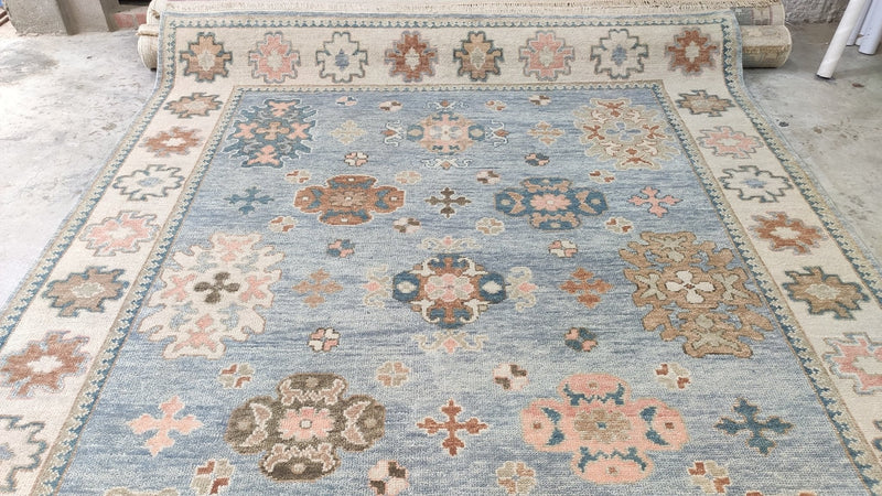 Jessie Prescott 8x10 Light Blue and Ivory Hand-Knotted Oushak Rug | Banana Manor Rug Company