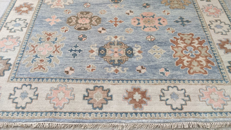 Jessie Prescott 8x10 Light Blue and Ivory Hand-Knotted Oushak Rug | Banana Manor Rug Company