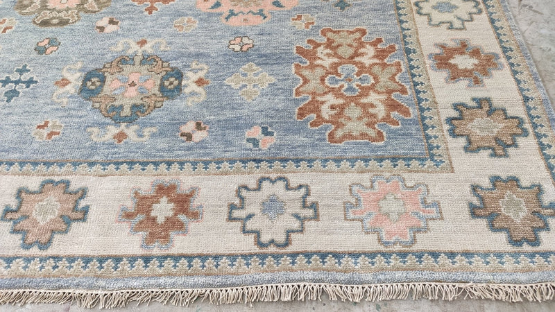 Jessie Prescott 8x10 Light Blue and Ivory Hand-Knotted Oushak Rug | Banana Manor Rug Company