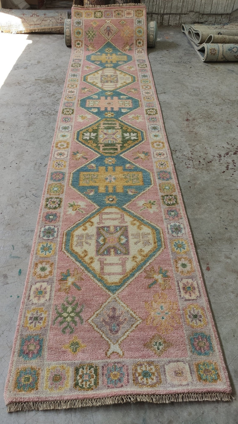 Jewel 2.6x12 Light Pink Hand-Knotted Oushak Runner | Banana Manor Rug Company