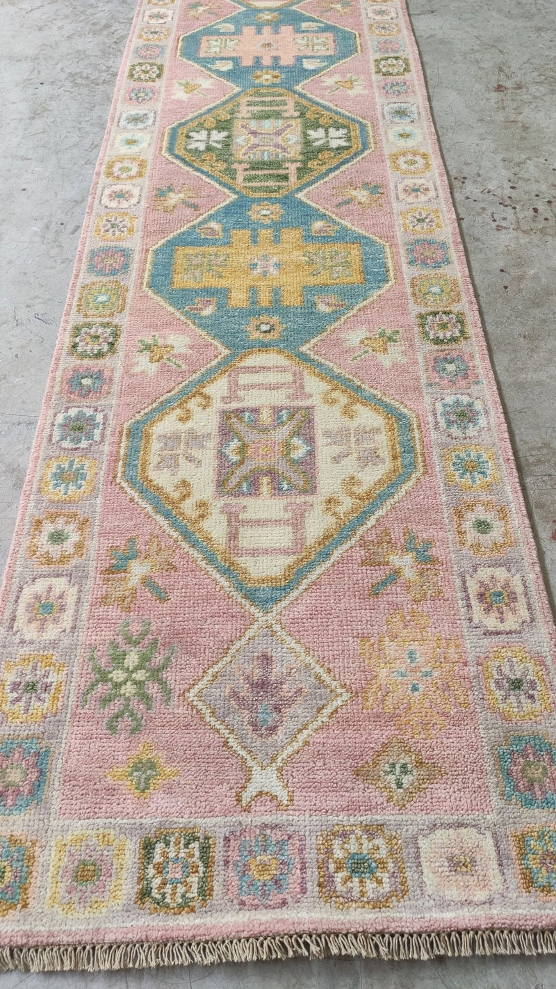 Jewel 2.6x12 Light Pink Hand-Knotted Oushak Runner | Banana Manor Rug Company