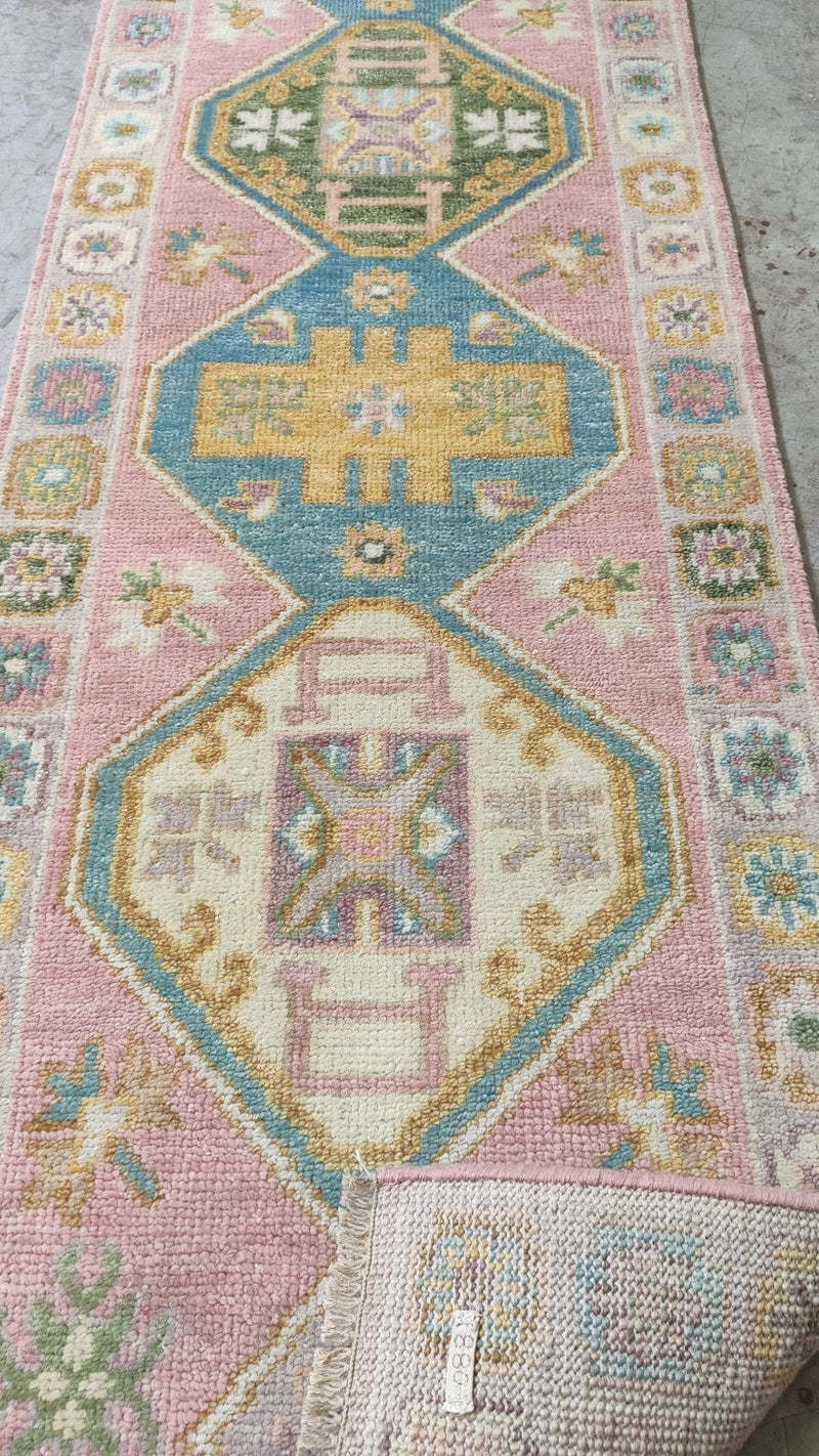 Jewel 2.6x12 Light Pink Hand-Knotted Oushak Runner | Banana Manor Rug Company