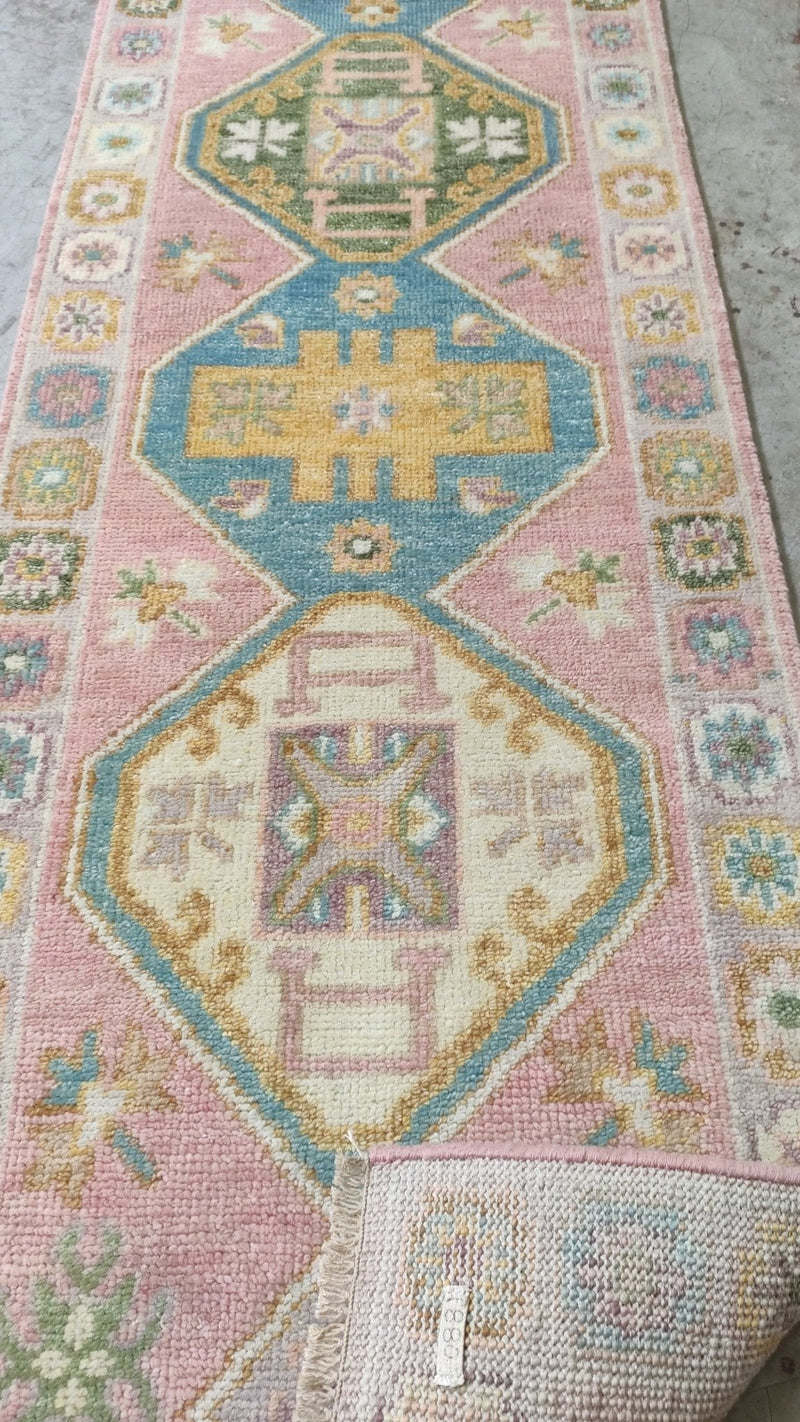 Jewel 2.6x12 Light Pink Hand-Knotted Oushak Runner | Banana Manor Rug Company