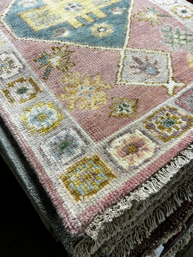 Jewel 2.6x12 Light Pink Hand-Knotted Oushak Runner | Banana Manor Rug Company