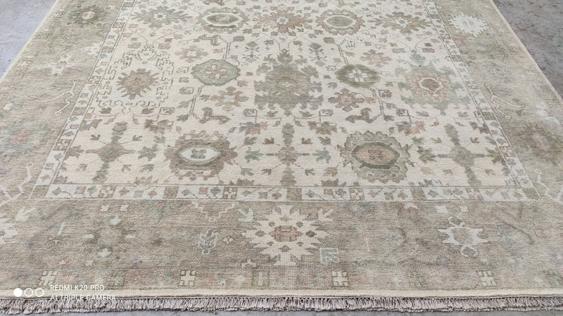 Jill Jackson 8.3x10 Ivory and Beige Hand-Knotted Oushak Rug | Banana Manor Rug Company