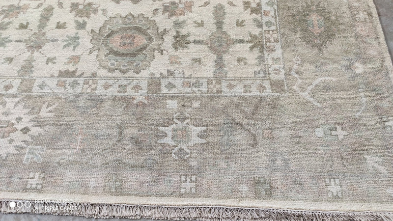 Jill Jackson 8.3x10 Ivory and Beige Hand-Knotted Oushak Rug | Banana Manor Rug Company