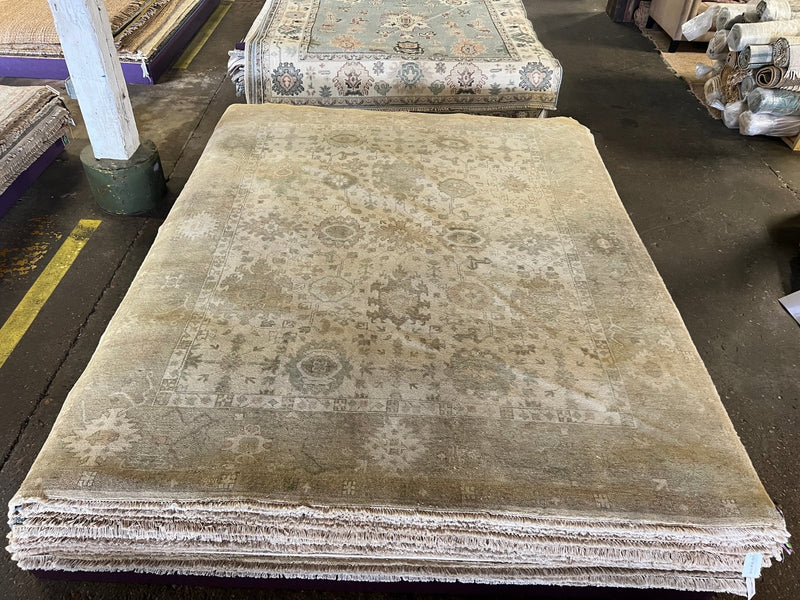 Jill Jackson 8.3x10 Ivory and Beige Hand-Knotted Oushak Rug | Banana Manor Rug Company