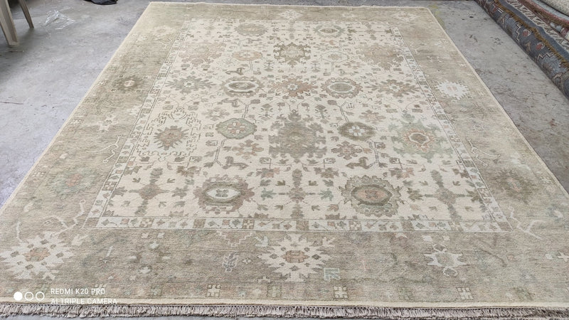 Jill Jackson 8.3x10 Ivory and Beige Hand-Knotted Oushak Rug | Banana Manor Rug Company