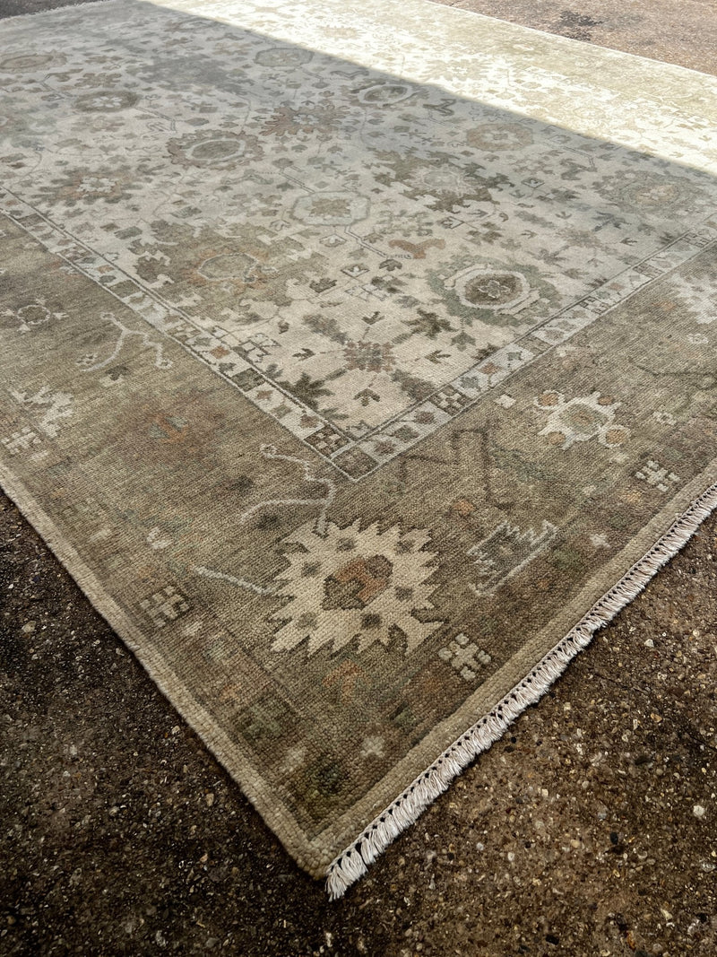 Jill Jackson 8.3x10 Ivory and Beige Hand-Knotted Oushak Rug | Banana Manor Rug Company