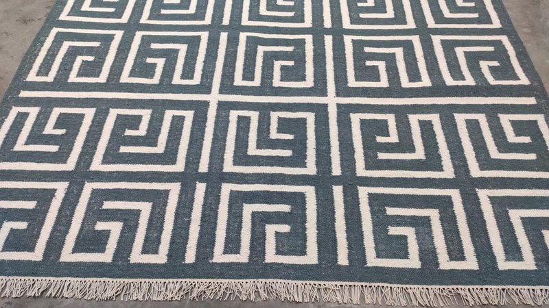 Jimmy the Greek 6.6x9.9 Green and White Handwoven Durrie Rug | Banana Manor Rug Company