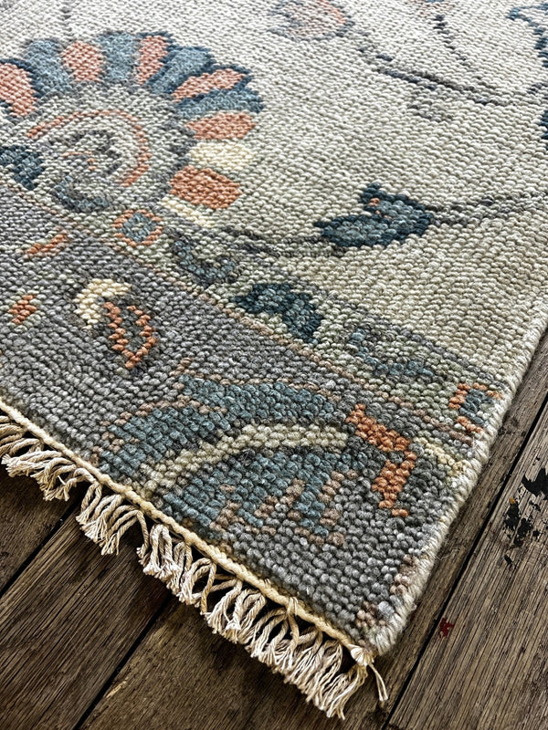 "Johanne" Grey and Blue Hand-Knotted Oushak Sample 8x10 | Banana Manor Rug Company