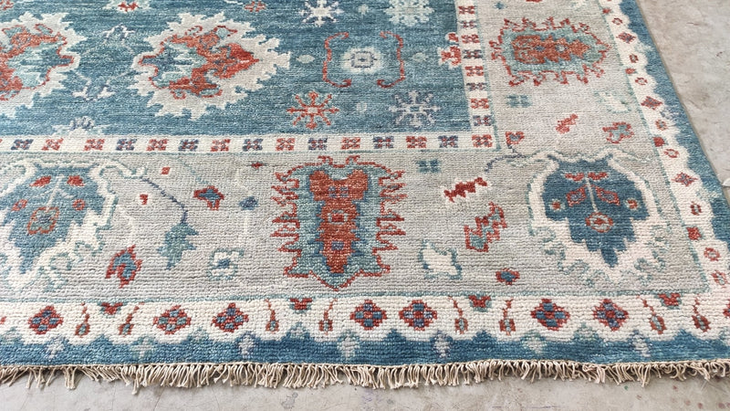 Jolie 9x12 Blue and Tan Hand-Knotted Oushak Rug | Banana Manor Rug Company