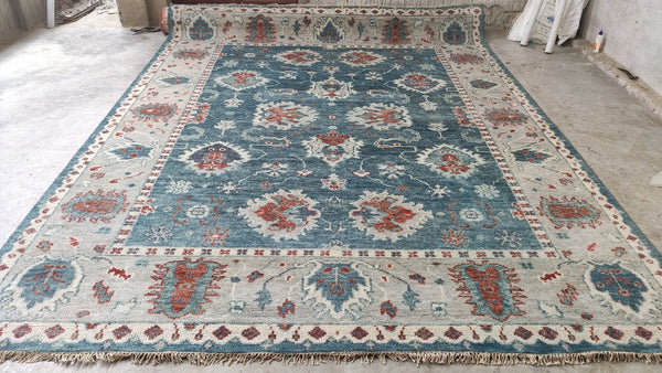 Jolie 9x12 Blue and Tan Hand-Knotted Oushak Rug | Banana Manor Rug Company