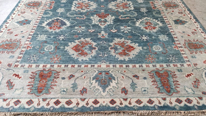 Jolie 9x12 Blue and Tan Hand-Knotted Oushak Rug | Banana Manor Rug Company