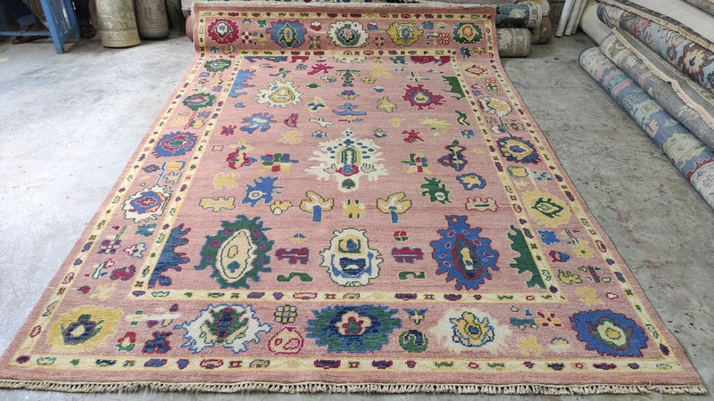 Jonlee 7x10 Pink and Gold Hand-Knotted Oushak Rug | Banana Manor Rug Company