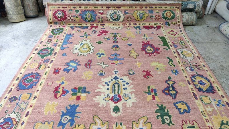 Jonlee 7x10 Pink and Gold Hand-Knotted Oushak Rug | Banana Manor Rug Company