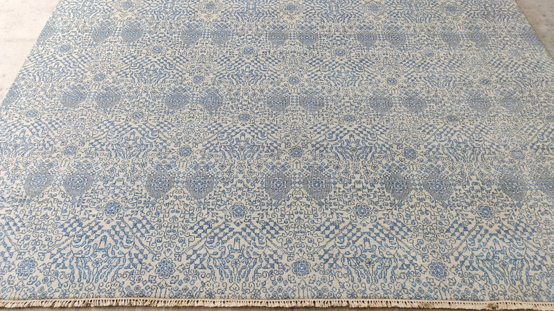 Josefine Frida Pettersen 8x10.3 Blue and Beige Hand-Knotted Oushak Rug | Banana Manor Rug Company