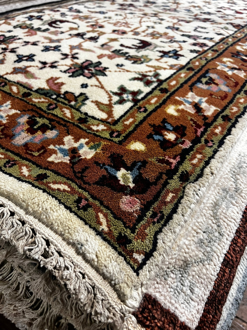 Josie McCarthy Ivory and Rust Hand-Knotted Oushak Runner 2.6x16.9 | Banana Manor Rug Company