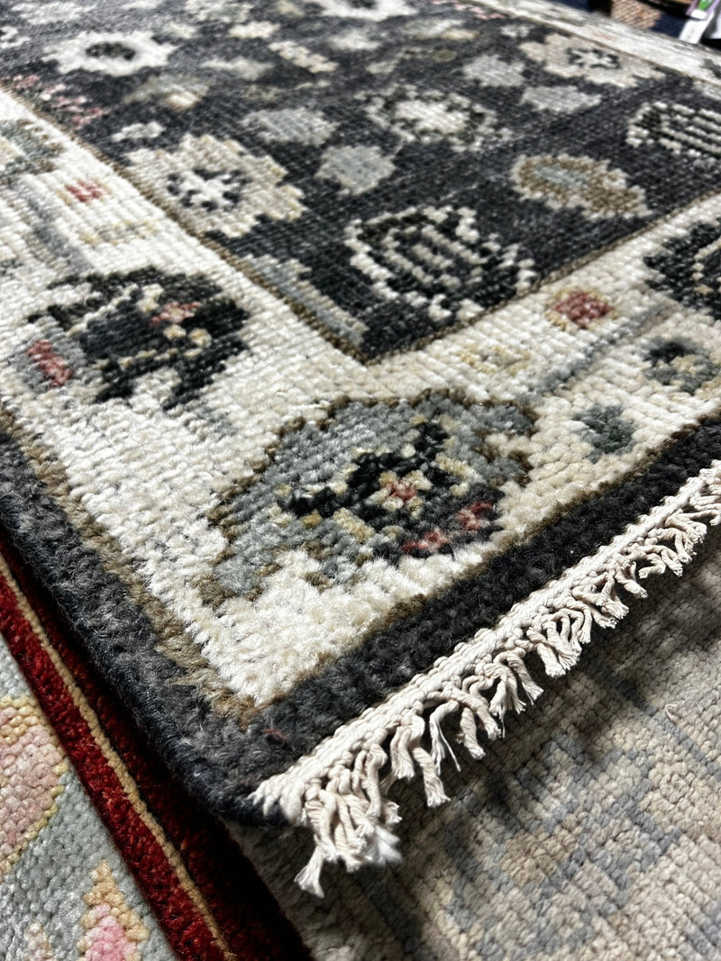 Judith Balis Dark Grey and Ivory Hand-Knotted Oushak Runner 2.6x24 | Banana Manor Rug Company