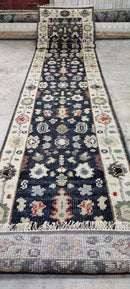 Judith Balis Dark Grey and Ivory Hand-Knotted Oushak Runner 2.6x24 | Banana Manor Rug Company