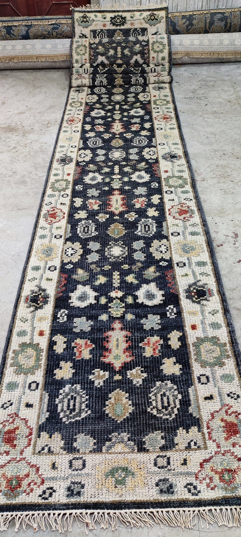 Judith Balis Dark Grey and Ivory Hand-Knotted Oushak Runner 2.6x24 | Banana Manor Rug Company