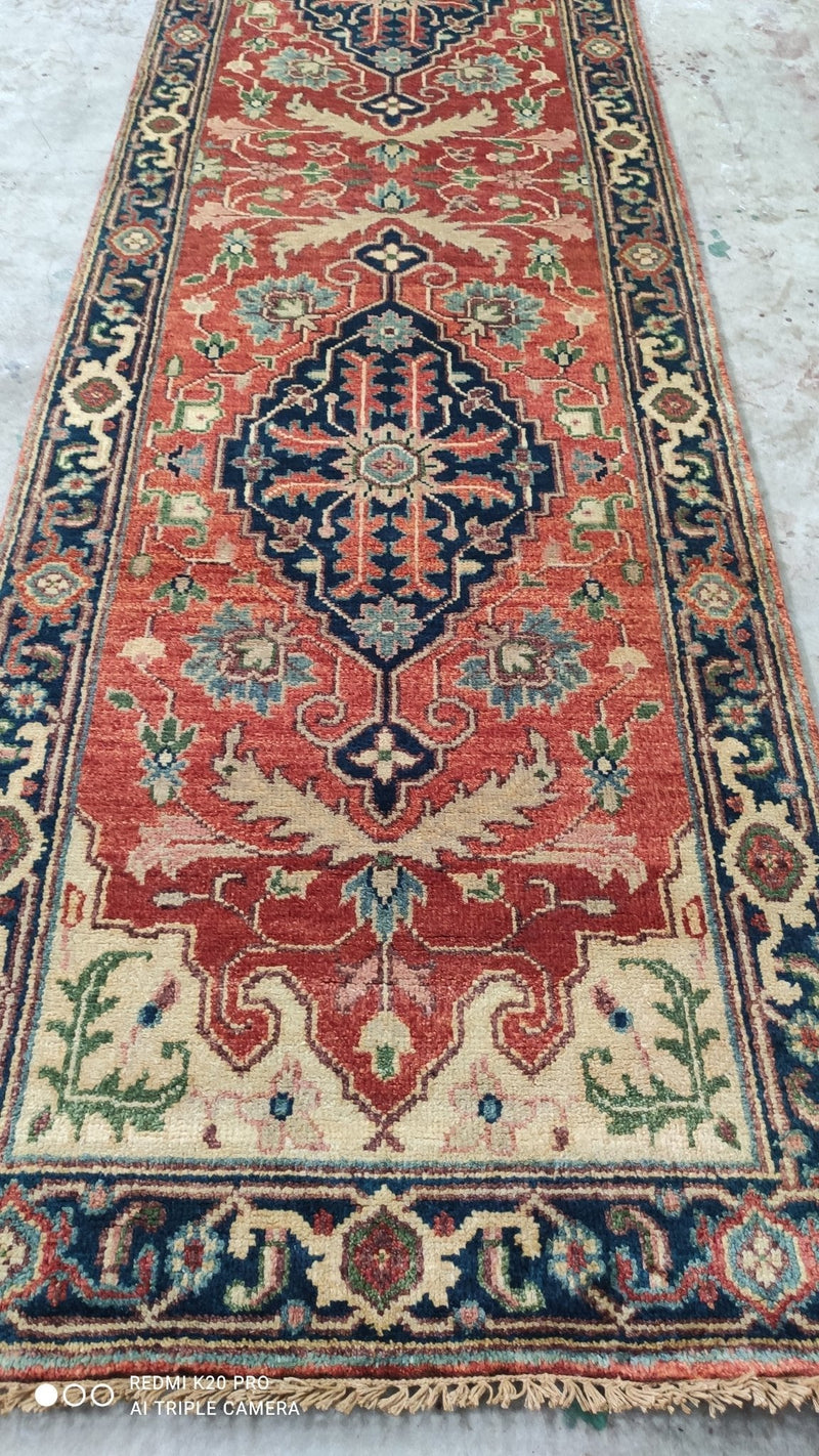 Julian Clary 2.9x17 Rust and Blue Hand-Knotted Serapi Runner | Banana Manor Rug Company