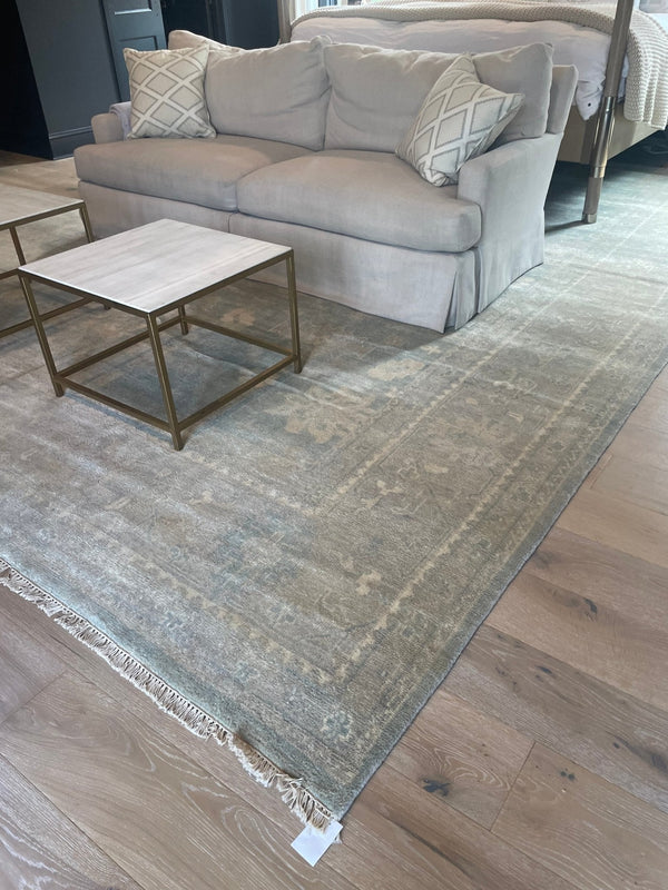 Juliet Boyce 12x15 Light Greenish Blue, Grey & Ivory Hand Knotted Oushak | Banana Manor Rug Company