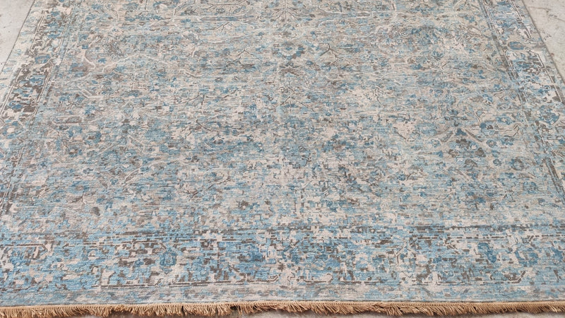 Kara Anne 8x9.9 Bluish Grey Hand-Knotted Oushak Rug | Banana Manor Rug Company