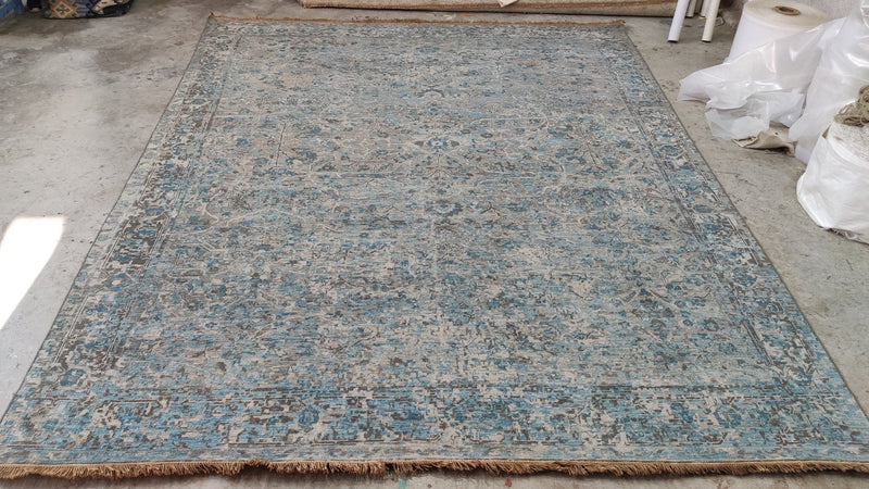 Kara Anne 8x9.9 Bluish Grey Hand-Knotted Oushak Rug | Banana Manor Rug Company