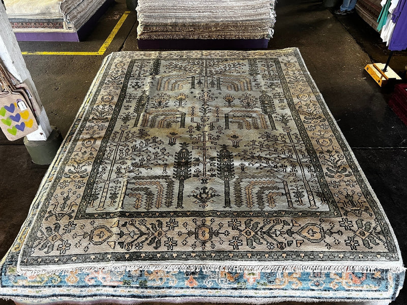 Kara Smith 7.9x9.9 Light Green and Tan Hand-Knotted Oushak Rug | Banana Manor Rug Factory Outlet